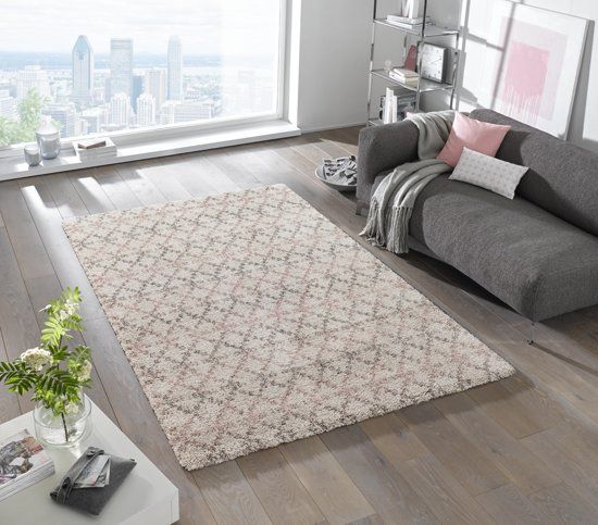 Mint rugs Geruit Vloerkleed Cameo - Crème Roze 80 x 150 cm