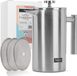 Merkloos Premium Cafetière à piston en acier inoxydable, double paroi, isolé, chauffe longue durée, presse à café + 3 filtres de rechange