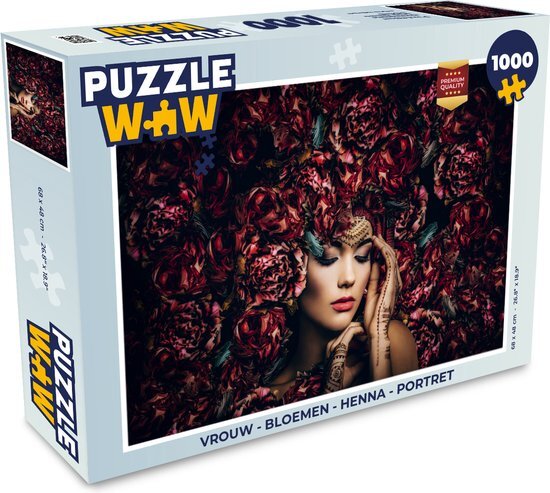 MuchoWow Puzzel Vrouw - Bloemen - Henna - Portret - Legpuzzel - Puzzel 1000 stukjes volwassenen - Sinterklaas cadeautjes - Sinterklaas voor grote kinderen