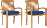vidaXL Tuinstoelen 2 st met blauwe kussens massief teakhout