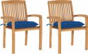 vidaXL Tuinstoelen 2 st met blauwe kussens massief teakhout