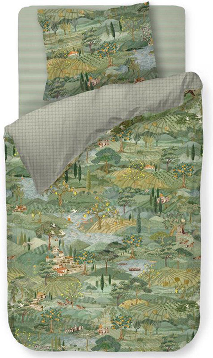 PIP studio Toscana dekbedovertrekset van katoenperkal 200TC - groen - inclusief kussenslopen