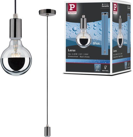 Paulmann Larus Badkamer Hanglamp - Zwart Chroom - E27 - Met Dimfunctie