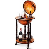 COSTWAY Wereldbol Bar van hout, wereldbol op wielen, barwagen, huisbar, wijnrek 45 x 45 x 88 cm, bruin