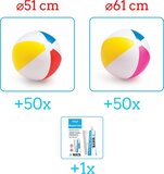 Intex Opblaasbare Strandballen - Strandbal Voordeelverpakking - 2 x 50 stuks - Diameter 50 cm - Wit/Blauw/Geel/Rood