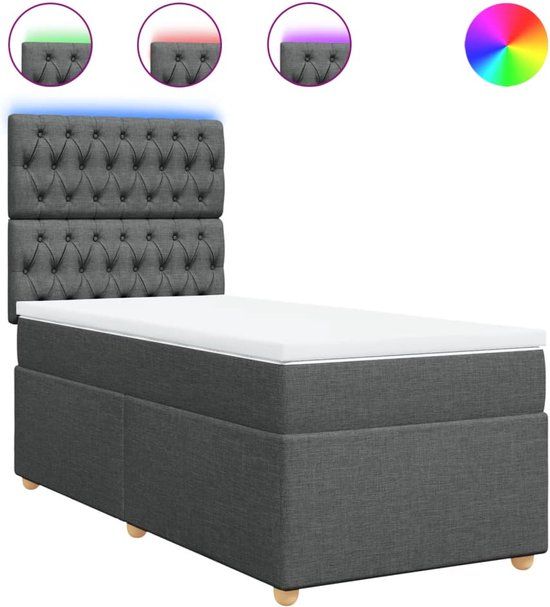 vidaXL Boxspring met matras - Stof - Donkergrijs - 90x200 cm