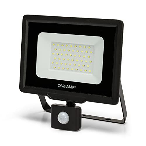 VELAMP IS768-5-6500K LED-spot met bewegingsmelder, 50 W, 4000 lumen, koud wit (6500 K), IP44 - Zwart