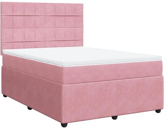 vidaXL Boxspring met matras fluweel roze 140x200 cm