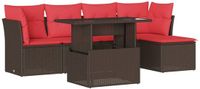 vidaXL 6-delige tuinbankset met kussens, bruin, polyrotan