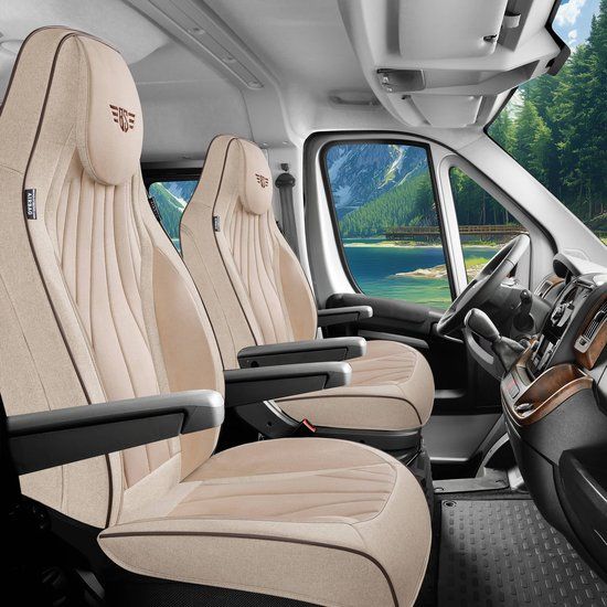 Bremer Sitzbezüge GmbH Premium Camper stoelhoezen voor Challenger Graphite ULTIMATE Arctic Connect LT3 in Beige (2 losse stoelen)