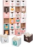 BRUBAKER Adventskalender - Animal Christmas Pink - Kerstkalender met 24 Vakjes om zelf te vullen met kleine Cadeautjes - 32,5 cm hoog - Karton