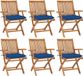vidaXL Fauteuils pliants avec coussins, set de 6 pièces, teck massif