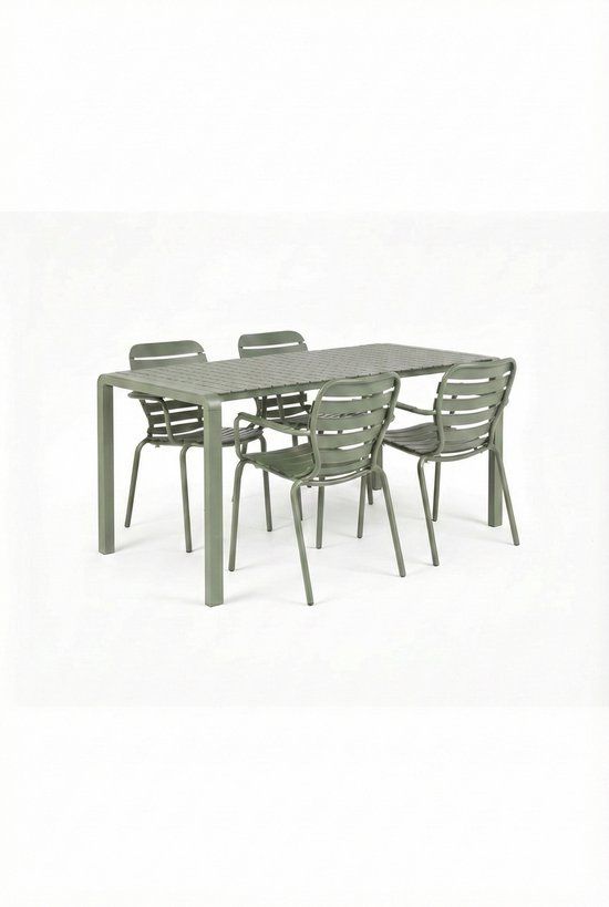 Zuiver Vondel Tuinset 4 personen - tuintafel + 4 stoelen met armleuning Groen