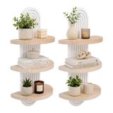Merkloos / Sans marque Relaxdays wandplank, set 2, HxBxT: 45 x 21,5 x 12 cm, naturel/wit | Hout, boogvorm, boho, wandplank met 3 schappen