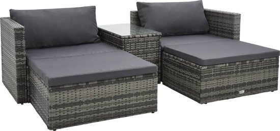 vidaXL 5-delige Loungeset met kussens poly rattan grijs