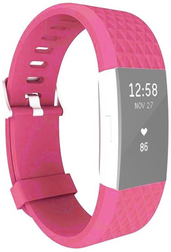 Qubix Fitbit Charge 2 siliconen bandje - Magenta - 23CM