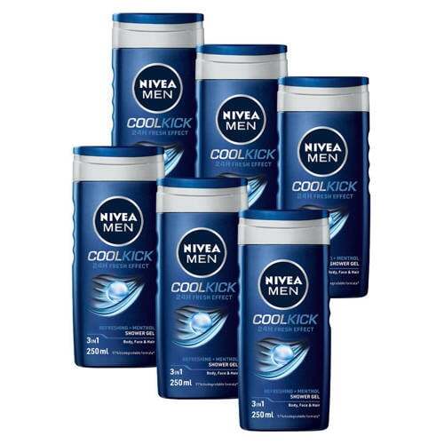 NIVEA NIVEA MEN Cool Kick douchegel - 6 x 250 ml - voordeelverpakking