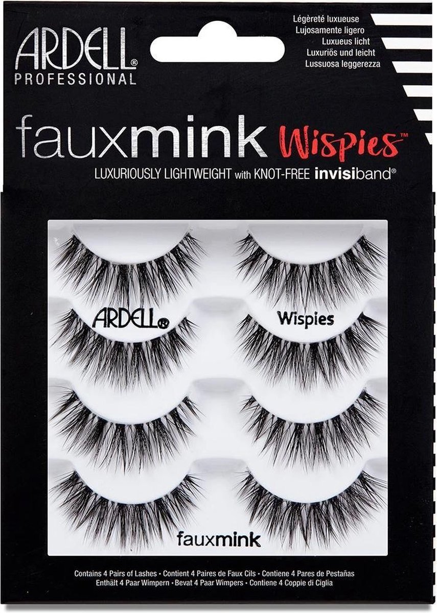 Ardell Faux Mink Wispies Kunstwimpers, 4 stuks, veganistisch, zwart, zwart (zonder wimperlijm) ultralicht, flexibel en herbruikbaar, 25 g