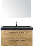 BES LED Seville Badmeubelset 100 cm - Natuur Eiken - Wastafel Hardsteen Wit Lucca met Spiegel