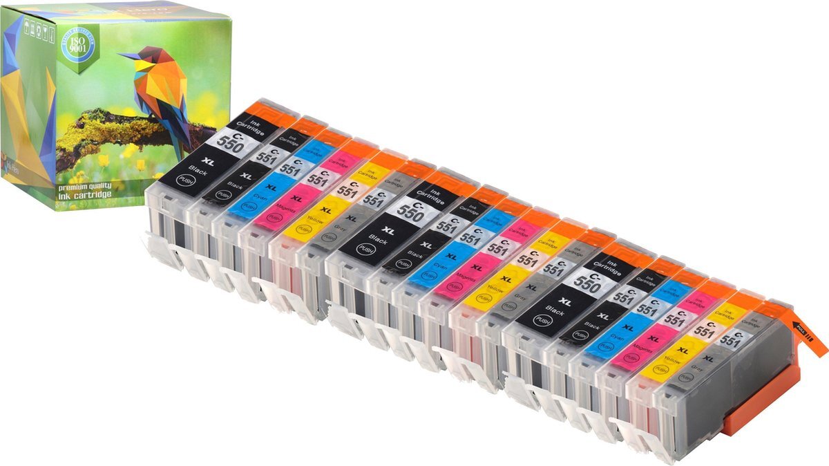 Ink Hero - 18 Pack met grijs - Inktcartridge / Alternatief voor de Canon CLI-551 PGI-550 PIXMA iP8750, MG6300, MG6350, MG7150, MG7550