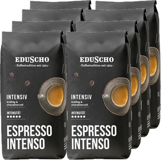 Eduscho Espresso Intenso Bonen - 8 x 1kg - Koffiebonen - Donker gebrand - Smaakintensiteit 10