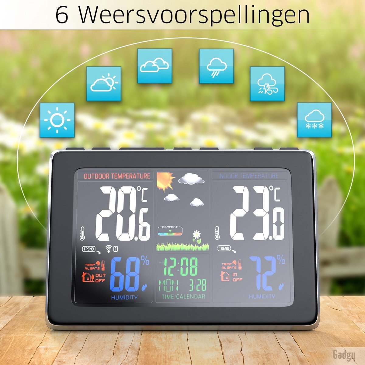 Gadgy Weerstation binnen en buiten - Draadloos weerstation met Buitensensor - Waterdicht - Digitaal