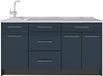 Vicco Keukenblok Fame-Line, Donkerblauw hoogglans, 150 cm, WB Marmer