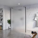 FortiFura Galeria Vrijstaande Inloopdouche - 140x200cm - mat glas - antikalk - 8mm veiligheidsglas - 2 zijwanden - 30cm - mat zwart