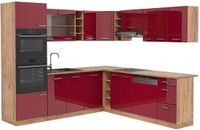 Vicco R-Line, Rouge brillant/Chêne doré, 247 x 237 cm sans plan de travail