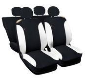 Auto Lupex Auto Accessori Autostoelhoezen compatibel met Cinquecento 500, gemaakt in Italië, polyester-katoen, set voor en achter (zwart - wit met volledige rugleuning)