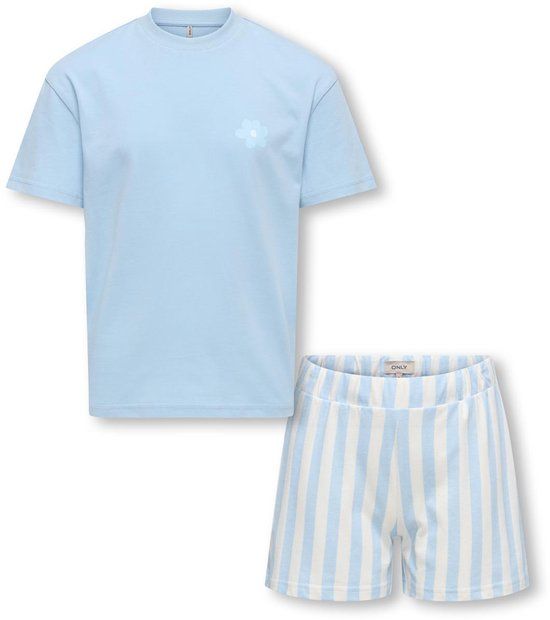 Only Pyjama Meisjes KOGrila Blauw Gestreept Korte Mouw Ronde Hals 100% Katoen Maat 122/128