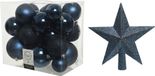 Kerstversiering Boules de Noël en plastique Bleu foncé 6-8-10 cm Lot de 27x Pièces - Avec étoile en plastique Cime de 19 cm