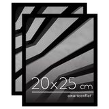 Americanflat 20x25 cm Fotolijsten in Zwart - Dunne Rand Fotolijst met Kunststofglas, Ophangmateriaal en Ingebouwde Standaard voor Horizontale of Verticale Weergave - Set van 2