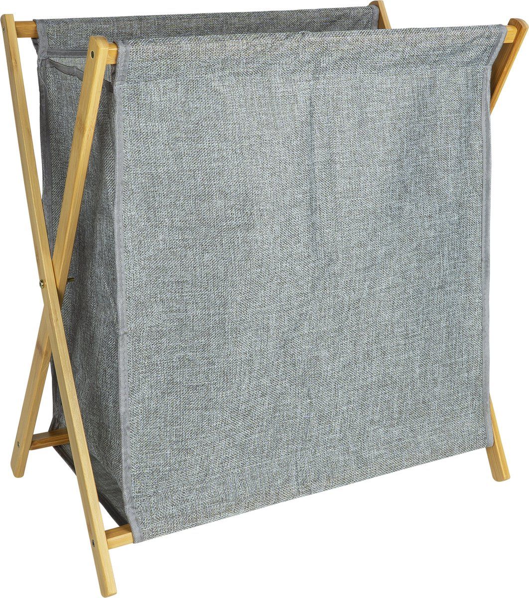 QUVIO Wasmand - 40 liter - Grijs - Inklapbaar - Houten frame