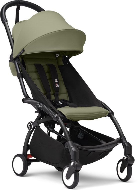 Stokke YOYO3 Kinderwagen vanaf 6 maanden - Zwart frame / Olive zitkussen + luifel - Licht en compact - Geschikt voor handbagage