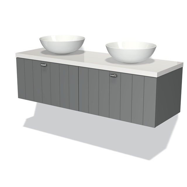 Maxaro Badkamermeubel Modulo Plato 140cm Middengrijs 2 Lades Lamel Hoogglans Wit Blad