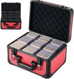 Vevor Kaartopbergdoos voor 96 PSA Slab-Kaarten, Rode Kaartverzameldoos, Geschikt voor 76 SGC-, 68 BGS-, 347 Toploader- of Meer Dan 999 Losse Kaarten, met 3 Rijen, Handvat, 12 Tussenschotten en Sleutels