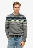 Superdry - Heren Gebreide Fairisle Trui met Ronde Hals - Wol - Regular Fit - Grijs Marl Multi