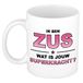 Bellatio Decorations Ik ben zus wat is jouw superkracht mok / beker - wit met roze tekst - cadeau / verjaardag
