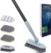 Unyqoos® brosse de nettoyage 3-en-1 avec manche télescopique (55–132 cm), tête pivotante à 180°, embouts interchangeables (brosse, éponge, chiffon microfibre), en PP et acier inoxydable – pour sols, salle de bain, toilettes et murs
