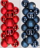 Decoris Kaemingk B.V. 32x stuks kunststof kerstballen mix van rood en donkerblauw 4 cm