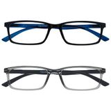 OPULIZE See 2 Stuks Blauw Licht Blokkeert Leesbril Zwart Grijs Computer Gamen Ontspiegeld Mannen Vrouwen BB9-17 +2,00