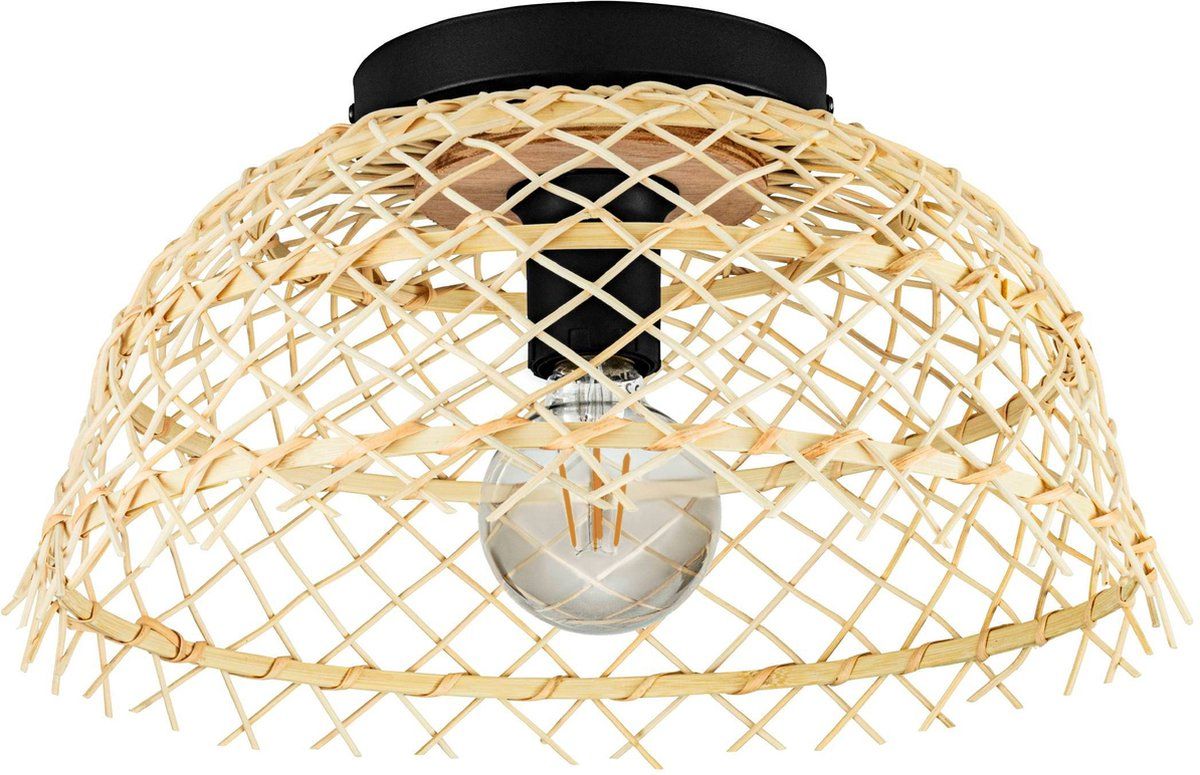 EGLO Ausnby Plafondlamp - Ø 37 cm - Zwart/Natuur - E27