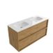 Saniclass Set meuble de salle de bain avec cadre en bois - 120x45x61.5cm - Lavabo Flow en surface solide blanc - 2 vasques - 2 trous de robinet - 2 tiroirs - chêne mat naturel (bois) SW1578604/SW1174116