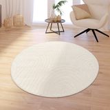 TT Home Woonkamer tapijt slaapkamer hoogpolig zacht effen 3D look modern rond beige polyester 160 cm