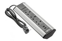 HÖGERT TECHNIK Hoekstekkerdoos, 3 x UK-stopcontact + 2 x USB (5 V/2,1 A), aluminium, 3600 W, 1,5 m kabel, meubelinbouw, zilver, voor keuken, kantoor, werkplaats