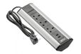 HÖGERT TECHNIK Hoekstekkerdoos, 3 x UK-stopcontact + 2 x USB (5 V/2,1 A), aluminium, 3600 W, 1,5 m kabel, meubelinbouw, zilver, voor keuken, kantoor, werkplaats