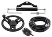 Direction hydraulique pour moteurs hors-bord - Ensemble complet avec volant - Utilisable pour moteurs jusqu'à 150 CV - Course 200 mm - 8 mètres de tuyaux hydrauliques - Argenté