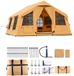 Merkloos Tente de camping gonflable - Tente familiale/Tente glamping 8-12 personnes - Dimensions 4,8 x 3,6 x 2,2 m - Pompe à main incluse - Auvent - Raccordement poêle - Deux portes - Fenêtres en maille