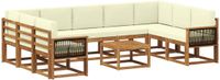 vidaXL Hoek loungeset 9 zitplaatsen Acacia hout Natuurlijk en crème